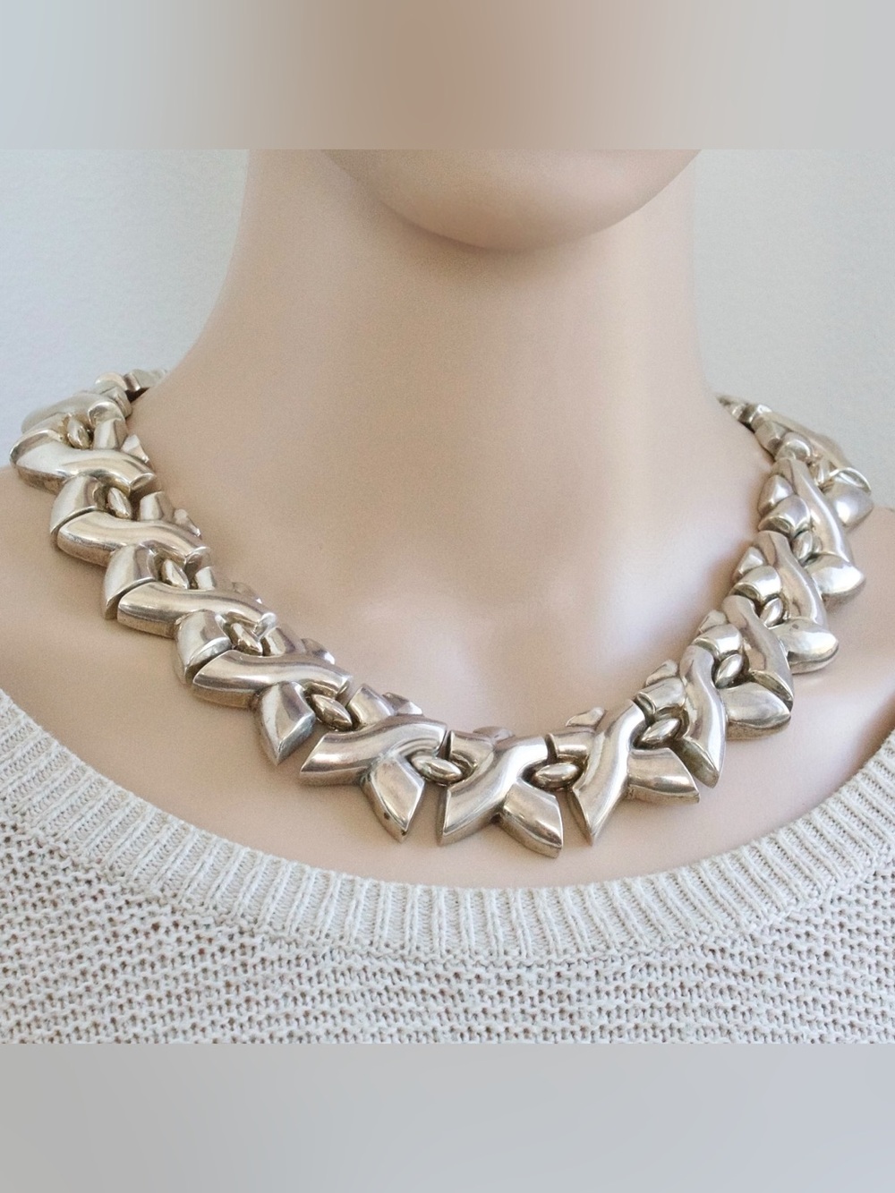 Vintage Sterling Silver X Link Collar Necklace Heavy 250+ Grams